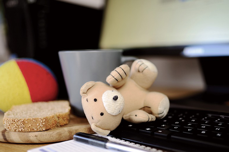 Teddybär liegt auf einer Tastatur