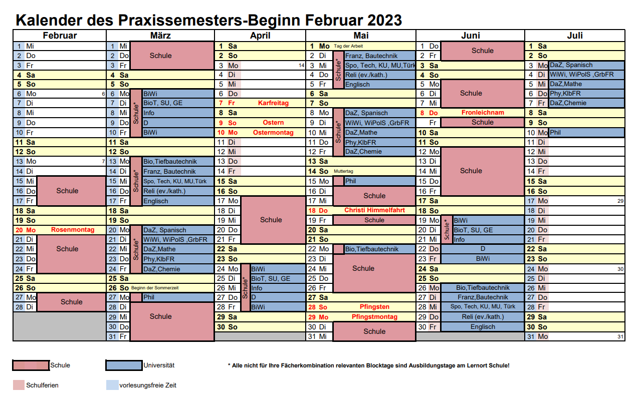 Kalender Praxissemester Sep 2022