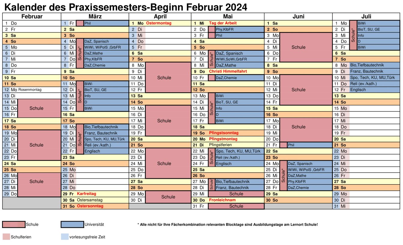 Bild des Kalenders Praxissemester Feb 2024