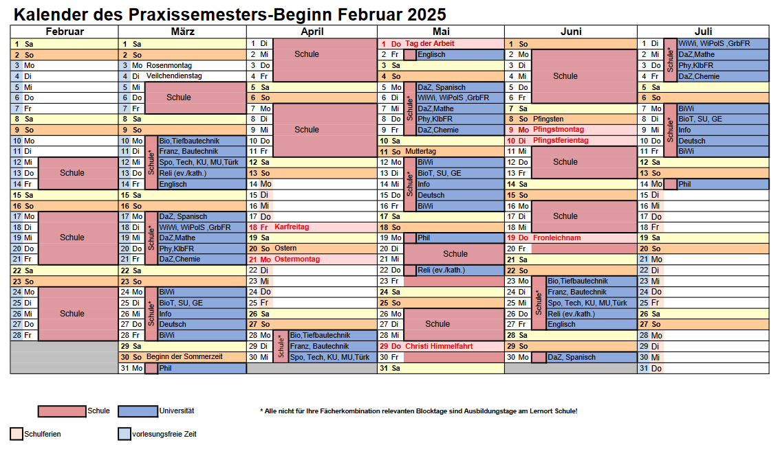 Bild des Kalenders Praxissemester Februar 2025